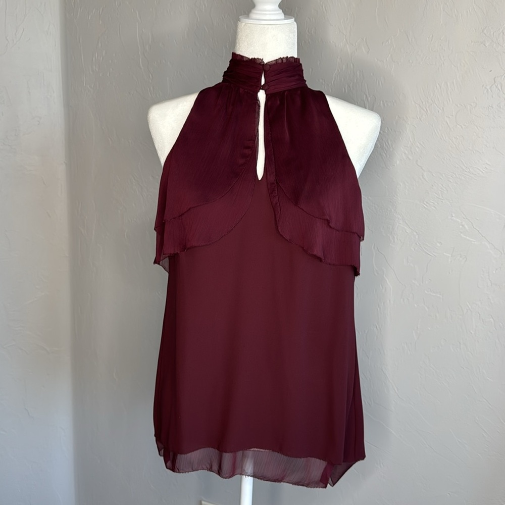Plum sleeveless high low ruffle top plumb size 2